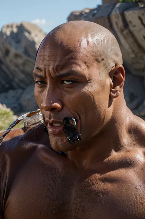 The Rock Dwayne Johnson eating a rock