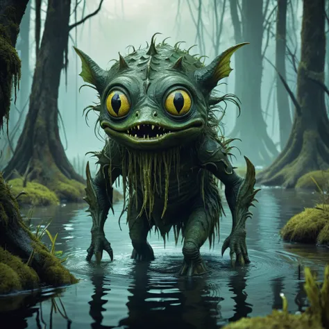 little scary swamp creature in the swamp medieval dark fantasy