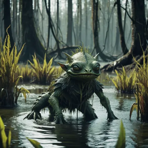 little scary swamp creature in the swamp medieval dark fantasy