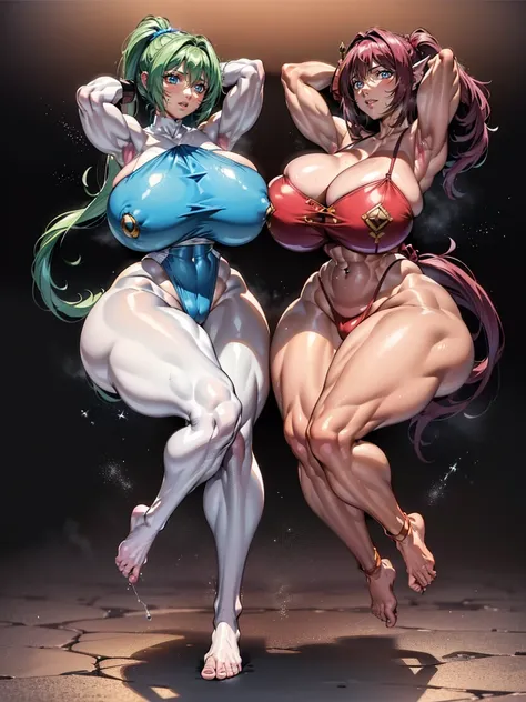 (Private 4K)、(High resolution:1.2)、(High freshness:1.2)、、(Whole Body Ezbian:1.2)、(Two Women:1.6)、((Women with exaggerated large physiques))、(Huge breasts with intense movements:1.2)、abnormally developed muscles,,Barefoot woman, , Big arms、(Huge muscles:1.4...