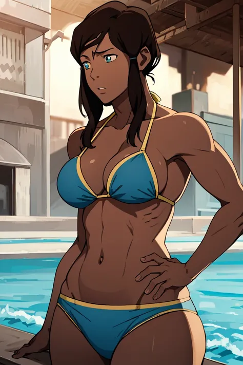 underwear,The legend of korra, 1girl,korra, muscular,(dark skin,big tits,mini bikini:1.2)
