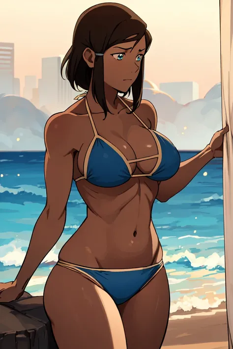 underwear,The legend of korra, 1girl,korra, muscular,(dark skin,big tits,mini bikini:1.2)
