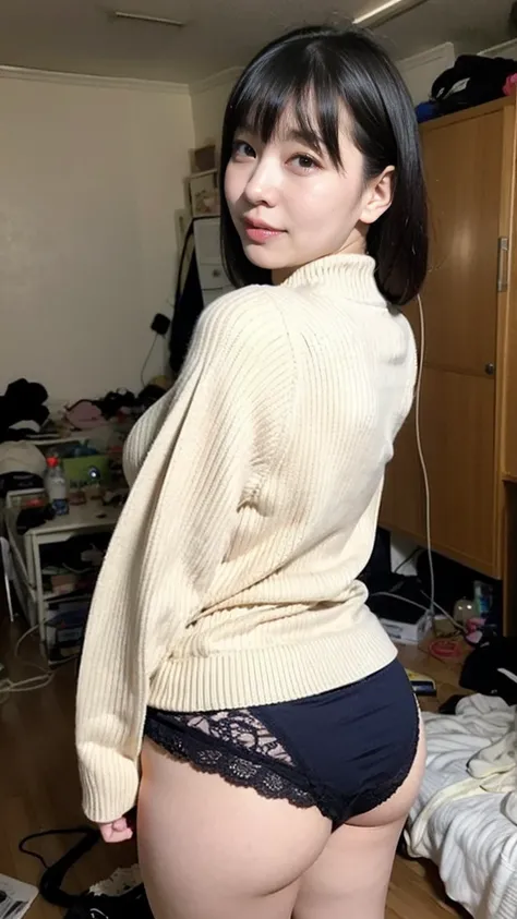 alone、low length、Low-class milf、Plump figure、White skin、Natural Makeup、Black Hair、bangs、Straight Long Hair、skirtをめくる、(expensive 、Long sleeve sweater、skirt)、((Backwards))、Big Breasts、(Small panties、Purple lace panties)、((The upper body is wearing a sweater)...