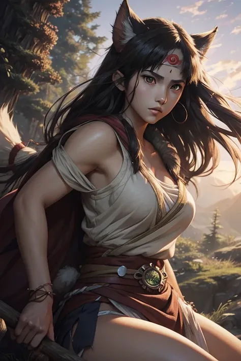 Anime illustration of Princess Mononoke from Studio Ghibli, by artgerm. Stunning artwork