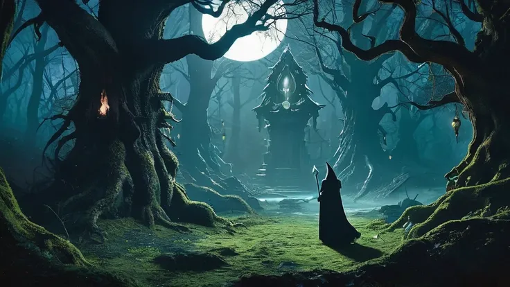 Deep within the heart of the Grimwood Forest, where ancient oaks loom like giants and the air is thick with the scent of moss and decay, stands the secluded dwelling of Melisande the Witch. Her house, crafted from gnarled roots and darkened timber, blends ...