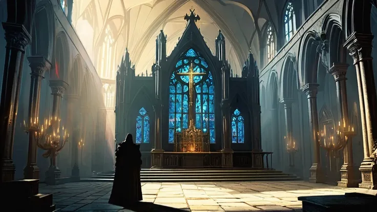 Within the towering walls of Cathedral Sanctus, where stained glass windows depict scenes of ancient battles and divine interventions, lies the solemn grandeur of the Hall of Shadows—a vast chamber illuminated by flickering torchlight and the eerie glow of...