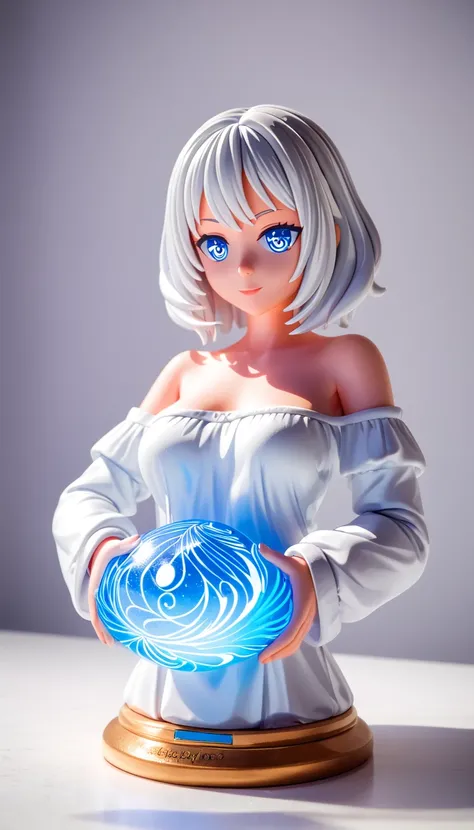 Sleet(Blue base color, white hair)、(Medium Hair)、White skin、((Long sleeve off-the-shoulder clothing))resolution, unity 8k wallpaper, (figure:0.8), (Detailed and beautiful eyes:1.6), Highly detailed face, Perfect lighting, Extremely detailed CG, (Perfect ha...