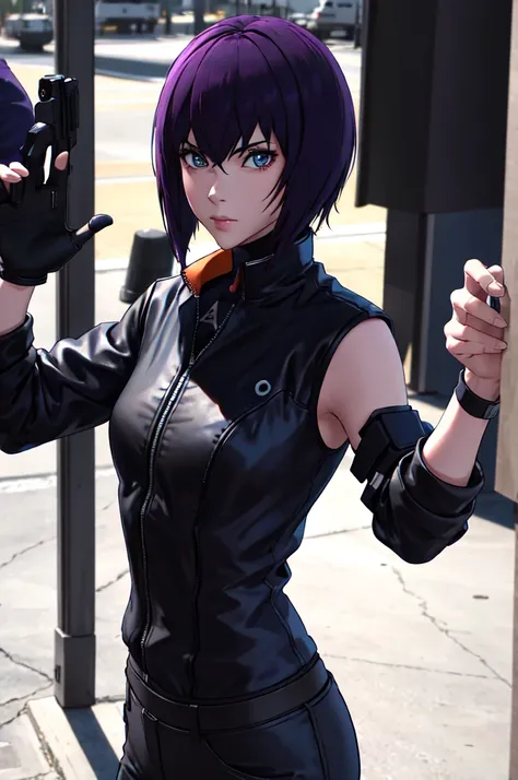 absurdres, best quality, 1girl, solo, looking at viewer, eye focus, motoko_kusanagi, black jacket