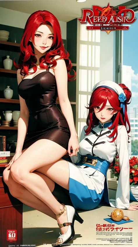 sensual asian woman, アニメ, higher quality, woman opens her legs, redheadwear, red hair