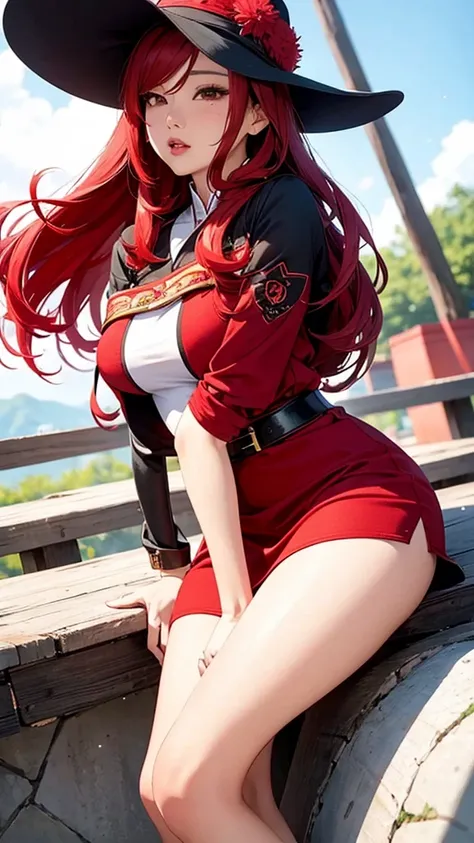 sensual asian woman, アニメ, higher quality, woman opens her legs, redheadwear, red hair