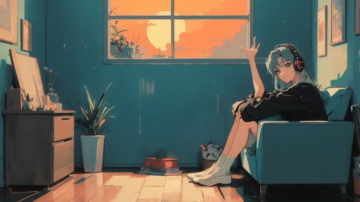 アニメ girl sitting on floor looking out window at city, アニメ aesthetic, アニメ vibes, lofi artstyle, Lo-fi portrait by the window, Watching the Sunset. アニメ, Lofty Girl, アニメ art wallpaper 4 k, アニメ art wallpaper 4k, アニメ art wallpaper 8 k, アニメ background art, Lofi ...