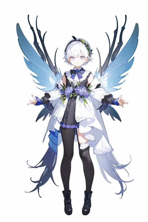 masterpiece, Best lighting, (((Super detailed))), Highest quality, lilac, Forest Fairy, Lily of the valley, ((The Mysterious Forest Boy)), Perfect Anatomy,  Cute Boys, Great body, The perfect proportions,  (((vtuber-fullbody)), No background, Blank Backgro...