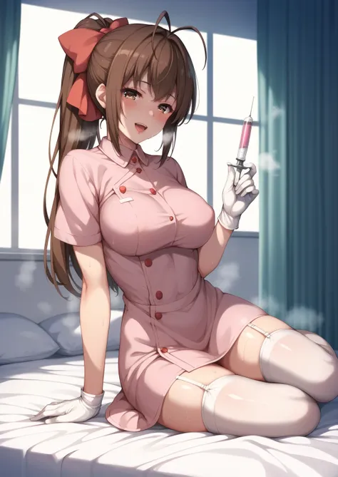 score_9, score_8_up, score_7_up, score_6_up, uncensored, sento isuzu, brown eyes, brown hair, ponytail, long hair, bangs, hair i...