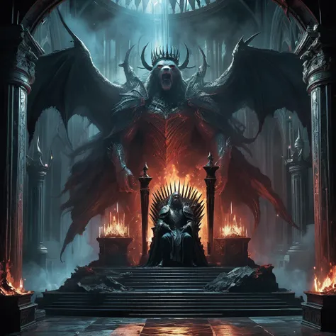 sits King Alaric on the Iron Throne. His long, golden hair cascades around a crown of obsidian and ruby, a stark contrast to the dark and foreboding atmosphere that pervades his kingdom.

The throne room, dimly lit by flickering torches and the eerie glow ...