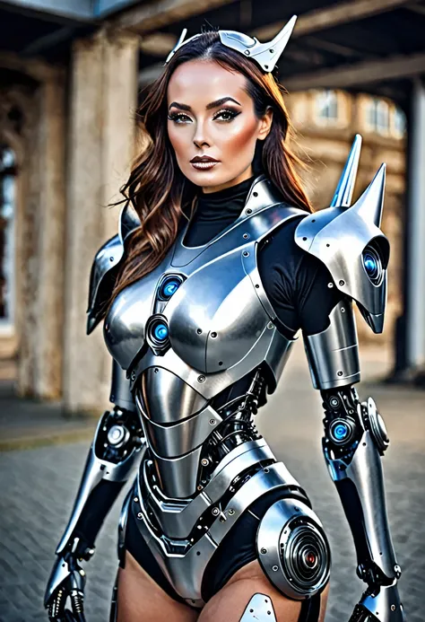 Lady woman dressed as robot warrior