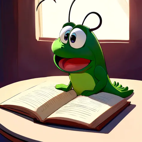 a man reading a book, ::pixar style cartoon