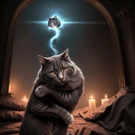 smalling woman hugging cat in heaven, deep color, realistic, wide screen, intricate detail, splash screen, complementary colors, realistic concept art, Unreal Engine 5 volumetric lighting", dynamic lighting hyperdetailed