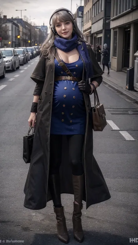 masterpiece, best quality, 1girl,  hd, 4k, solo, bkornblume, headphones, solo, blue scarfs, coat, pussy, pregnancy, pregnant, ex...