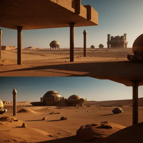 Photorealistic Sci-fi movie scenes featuring the interiors of the royal African sci-fi fortresses in a warworld alien invasion desert planet, movie in the style of Zack Snyder 