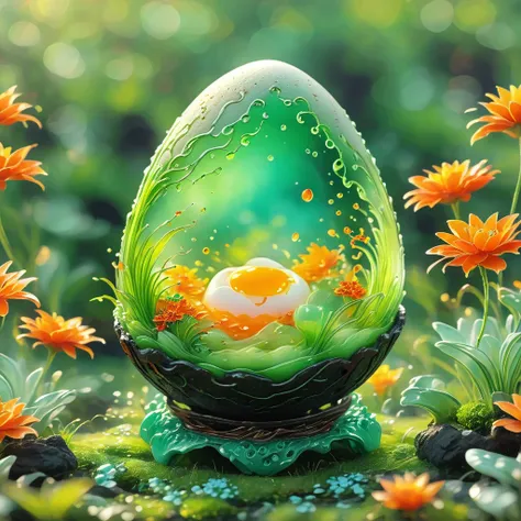 best quality, very good, 16K, ridiculous, Extremely detailed, charming(((Egg:1.3)))，Made of translucent boiling lava, Background grassland（（A masterpiece full of fantasy elements）））， （（best quality））， （（Intricate details））（8K）