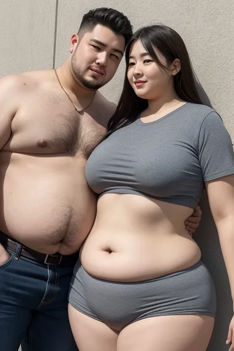 186cm 105kg male, Women weighing more than 100kg, Severely obese woman, 초Severely obese woman, A friendly obese man and woman couple, Facing each other, chest and stomach touching, Abdominal exposure, severe abdominal obesity, Women are fatter than men, Wo...