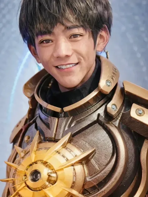 masterpiece, best quality, 1 man, cyborg, grin,