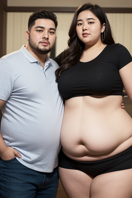 186cm 105kg male, Women weighing more than 100kg, Severely obese woman, 초Severely obese woman, A friendly obese man and woman couple, Facing each other, chest and stomach touching, Abdominal exposure, severe abdominal obesity, Women are fatter than men, Wo...