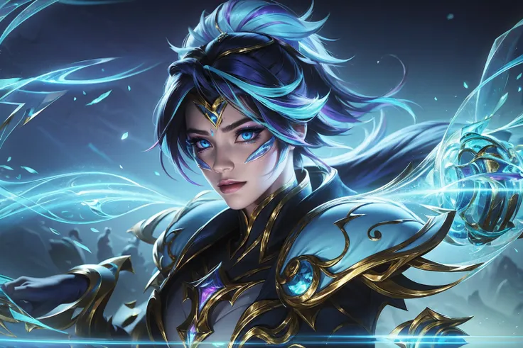 ezreal,elegant dancer in space groove outfit,vaporwave,futuristic,jetsons-esque,detailed portrait,beautiful detailed eyes,beauti...