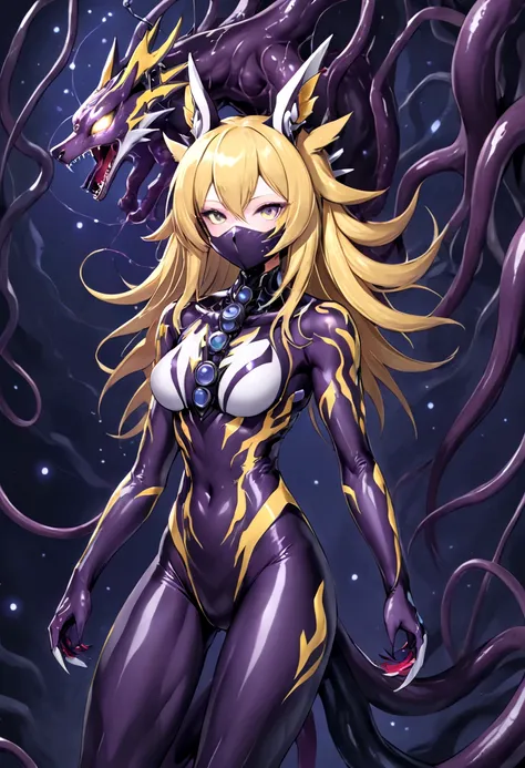 browsing caution, whole body concept art, 1 woman, renamon, dragon's full body suit, evil depravity, illusionisation, vaginal ra...