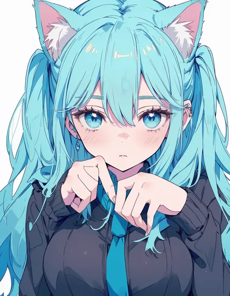 city girl, gothic Lorita, jitome, wince, ((masterpiece, best quality:1.5)), ((Beautiful detailed cat aqua eyes:1.2)), cat ears, pale skin, medium breasts, beautiful hands, beautiful fingers, EasyNegative