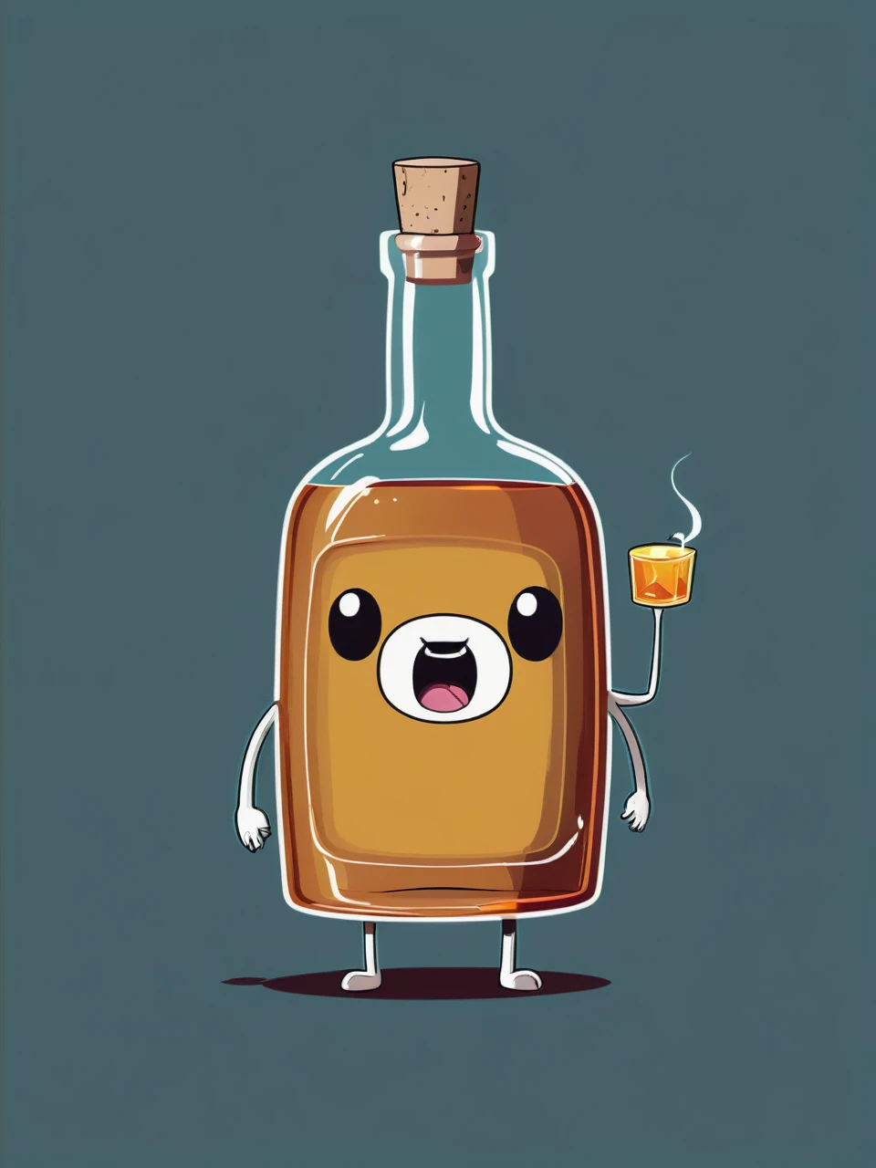 Vector illustration of a humanoid whisky bottle, cute Adventure Time style