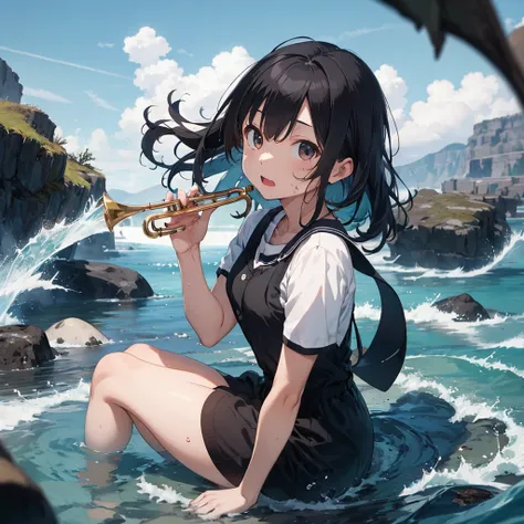 high resolution。High resolution、Low - Angle、masterpiece、Beautiful black-haired girl、17 years old、Round eyes、Playing the Trumpet、White sleevelesiniskirt and knee socks。sweating、high resolution8K
seaweed、wakame、wakame、wakame、wakame、wakame、wakame、