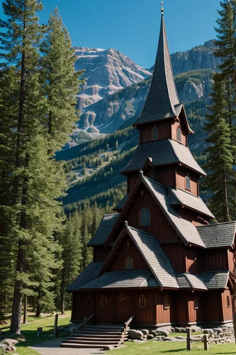 Stave church on the mountain