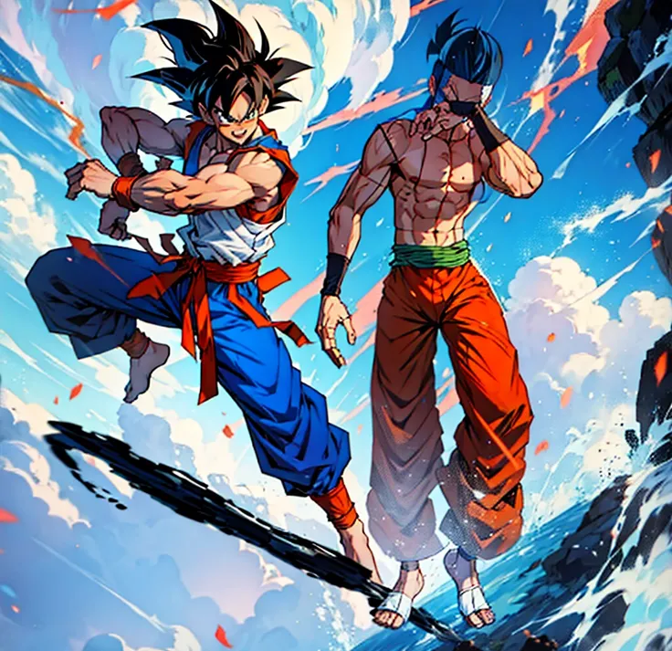 goku, posing, with kung fu pants, manga style