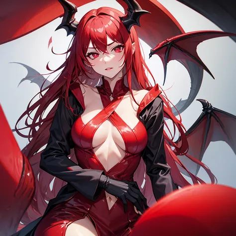 dragon woman, erotic revealing clothes. arrogant look, red vertical pupils.