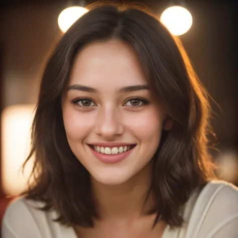 (close-up, editorial photograph of a 21 year old woman), (highly detailed face:1.4) (smile:0.7) (background inside light, warm, private study:1.3) POV, by lee jeffries, nikon d850, film stock photograph ,4 kodak portra 400 ,camera f1.6 lens ,rich colors ,h...