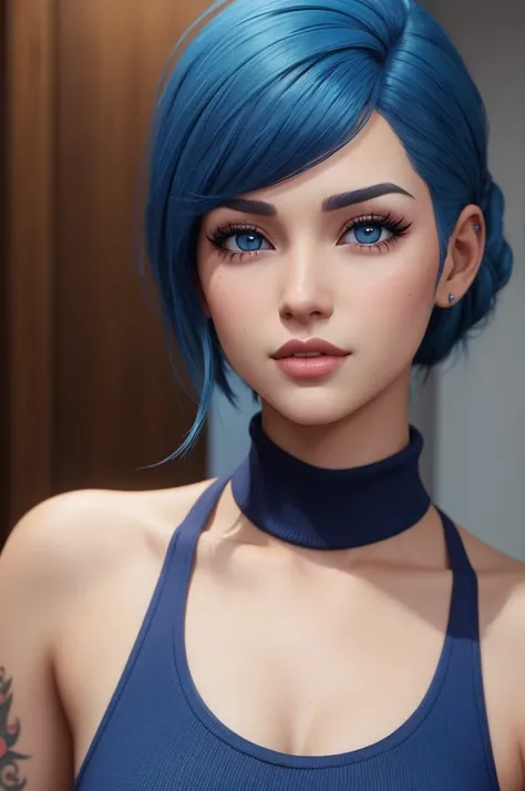  with blue hair and brown eyes like the sims 4