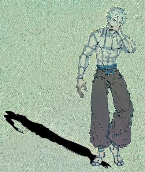 male boy, posing with manga style kung fu pants