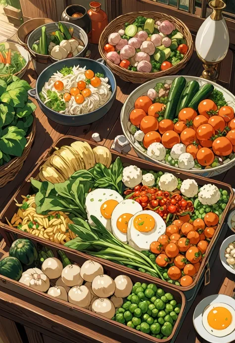 Studio Ghibli-style anime movies, Movie stills, Highest quality, masterpiece, Representative works, Official Art, Professional, Super intricate details, 8K, vegetables