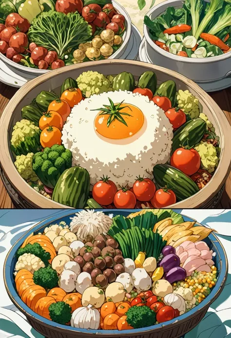 Studio Ghibli-style anime movies, Movie stills, Highest quality, masterpiece, Representative works, Official Art, Professional, Super intricate details, 8K, vegetables