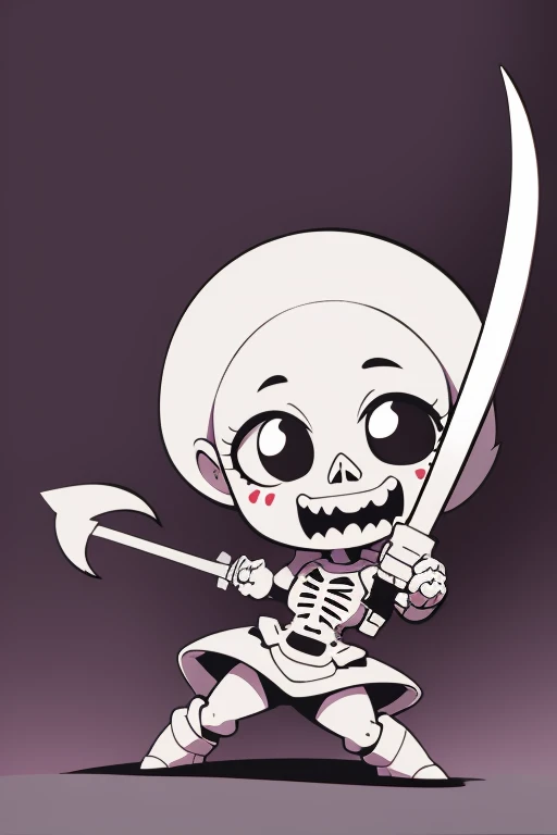 pop pop pop,skeleton,cute cute cute,cartoon character,chibi character,Break holding a sword in right hand,Break masterpiece,best quality,super detailed,super fine illustration,8k quality,anime style,detailed background,beautiful background,Break in casle,d...