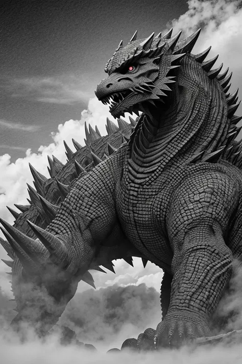 Kaiju No.8 black and white pencil style, easy 