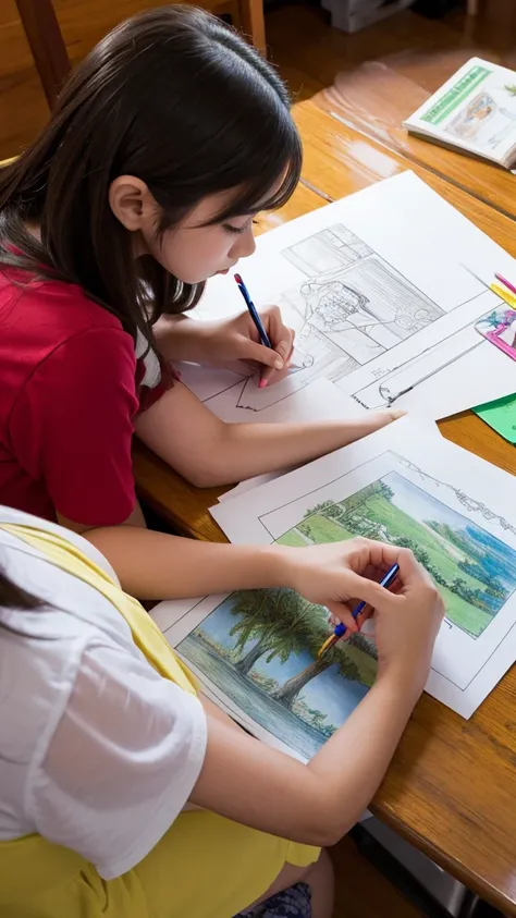 Beautiful girl drawing a picture