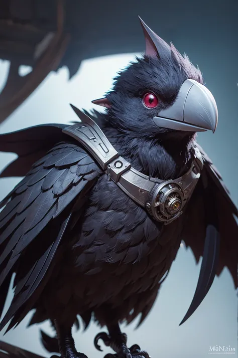 D&d kenku with half of his face replaced by mechanical parts