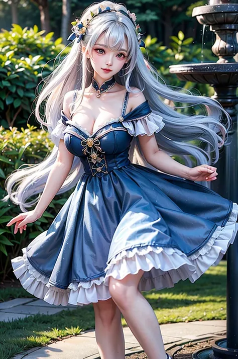 (Close-up image)((masterpiece:1.5,Highest quality,Highly detailed images,Beautiful images、Realistic、Photorealistic、2.5D))(1girl, 独奏,)(Adult women、large breasts, white hair, beautiful eyes、Beautiful cleavage)(Off-the-shoulder dress、black dress:1.5, Deep sli...