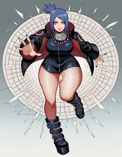 best quality, masterpiece, ultra-detailed, illustration, dynamic pose, konan, konan from naruto, blue hair, looking at viewer, (...