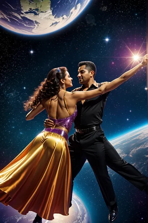 Salsa dancers in space and it says NEW LATIN DANCE 