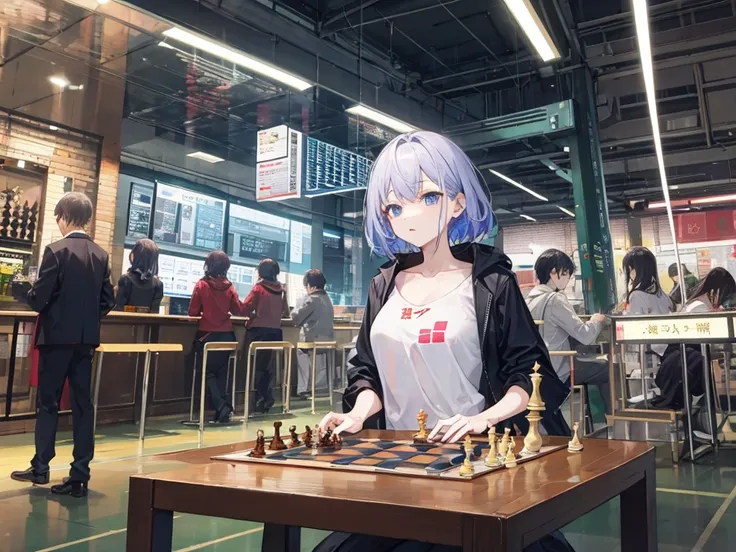 赤毛の女性がPlaying chess、People around me々Playing chess、Highest quality、