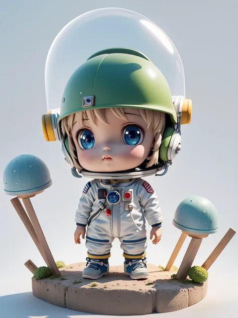 There is a little doll with helmet and helmet, cute 3d rendering, little astronaut looking up, portrait anime space cadet boy, cute 3d anime boy rendering, cute detailed digital art, male explorer mini cute boy, 3d rendering stylized, 3d rendered character...