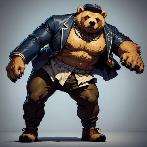 Pixelart generates an image of a bad bear, in gangster clothes, whole body.